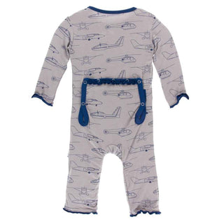 KicKee Pants Print Muffin Ruffle Coverall with Zipper - Feather Heroes in the Air