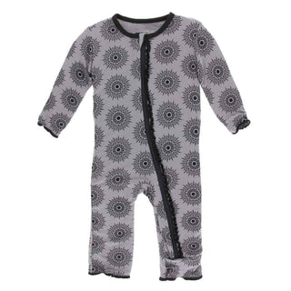 KicKee Pants Print Muffin Ruffle Coverall with Zipper - Feather Mandala