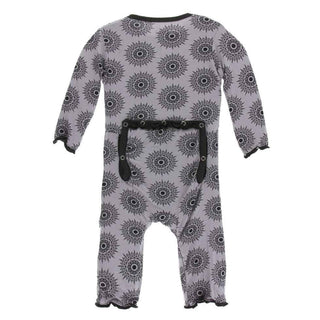 KicKee Pants Print Muffin Ruffle Coverall with Zipper - Feather Mandala