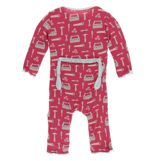 KicKee Pants Print Muffin Ruffle Coverall with Zipper - Flag Red Construction
