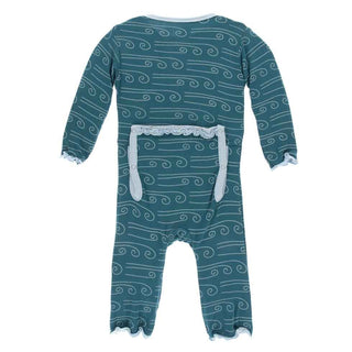 KicKee Pants Print Muffin Ruffle Coverall with Zipper - Heritage Blue Wind