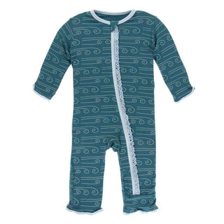 KicKee Pants Print Muffin Ruffle Coverall with Zipper - Heritage Blue Wind
