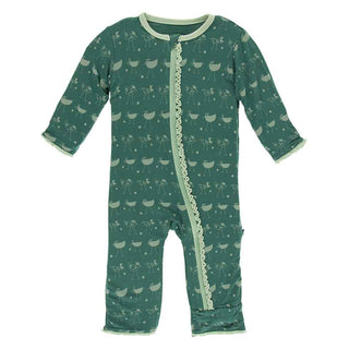 KicKee Pants Print Muffin Ruffle Coverall with Zipper - Ivy Chickens