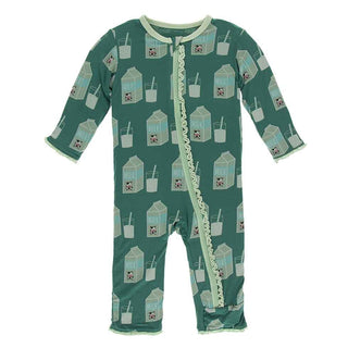 KicKee Pants Print Muffin Ruffle Coverall with Zipper - Ivy Milk