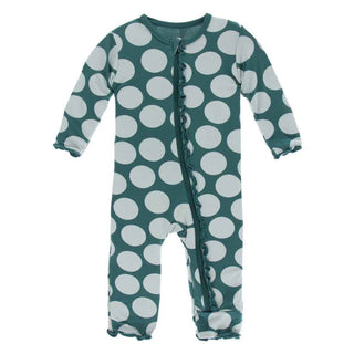 KicKee Pants Print Muffin Ruffle Coverall with Zipper - Ivy Mod Dot