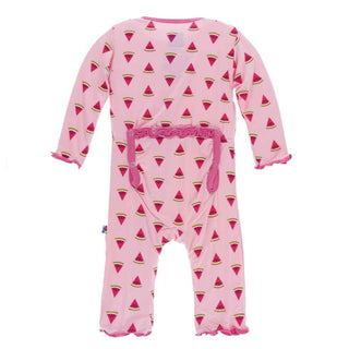 Print Muffin Ruffle Coverall snap - Lotus WatermelonKicKee PantsSize: 3-6 Months