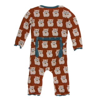 KicKee Pants Print Muffin Ruffle Coverall with Zipper - Lucky Cat