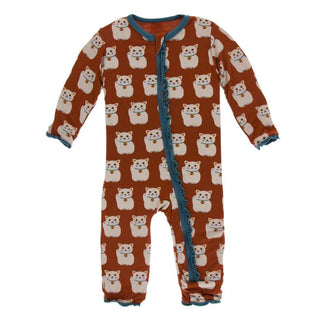 KicKee Pants Print Muffin Ruffle Coverall with Zipper - Lucky Cat