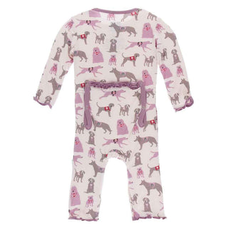 KicKee Pants Print Muffin Ruffle Coverall with Zipper - Macaroon Canine First Responders