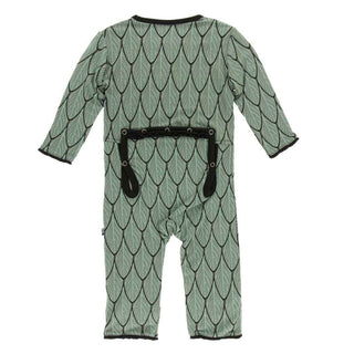KicKee Pants Print Muffin Ruffle Coverall with Zipper - Midnight Feathers