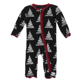 KicKee Pants Print Muffin Ruffle Coverall with Zipper - Midnight Foil Tree