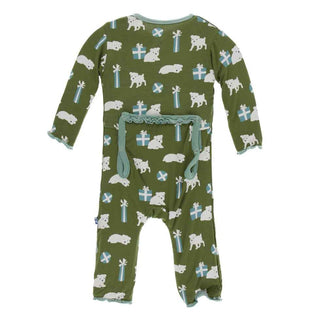 KicKee Pants Print Muffin Ruffle Coverall with Zipper - Moss Puppies and Presents