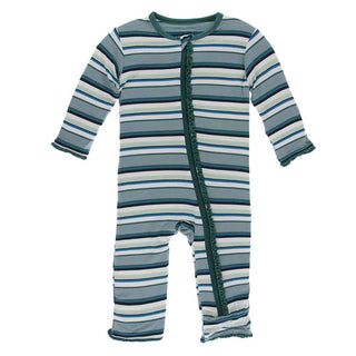 KicKee Pants Print Muffin Ruffle Coverall with Zipper - Multi Agriculture Stripe