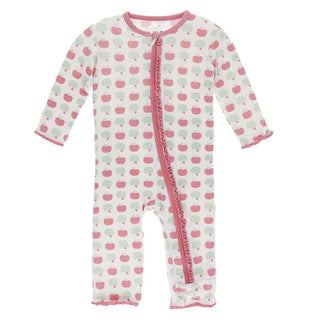 KicKee Pants Print Muffin Ruffle Coverall with Zipper - Natural Apples