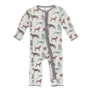 KicKee Pants Print Muffin Ruffle Coverall with Zipper - Natural Canine First Responders