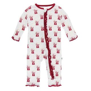 Print Muffin Ruffle Coverall with Zipper - Natural Gumball MachineKicKee PantsSize: 3-6 Months
