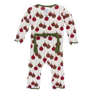 KicKee Pants Print Muffin Ruffle Coverall with Zipper - Natural Ornaments