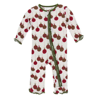 KicKee Pants Print Muffin Ruffle Coverall with Zipper - Natural Ornaments
