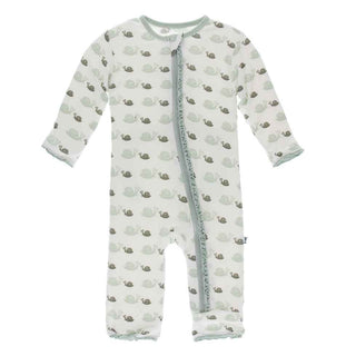 KicKee Pants Print Muffin Ruffle Coverall with Zipper - Natural Snails