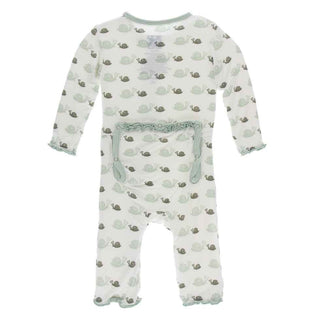 KicKee Pants Print Muffin Ruffle Coverall with Zipper - Natural Snails