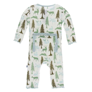 KicKee Pants Print Muffin Ruffle Coverall with Zipper - Natural Woodland Holiday