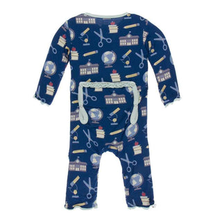 KicKee Pants Print Muffin Ruffle Coverall with Zipper - Navy Education
