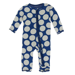 KicKee Pants Print Muffin Ruffle Coverall with Zipper - Navy Mod Dot