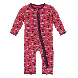 KicKee Pants Print Muffin Ruffle Coverall with Zipper - Red Ginger Aliens with Flying Saucers