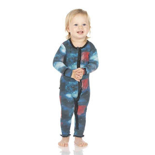 KicKee Pants Print Muffin Ruffle Coverall with Zipper - Red Ginger Galaxy
