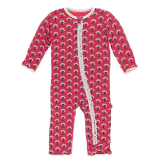 KicKee Pants Print Muffin Ruffle Coverall with Zipper - Red Ginger Mini Trees