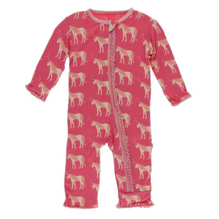 KicKee Pants Print Muffin Ruffle Coverall with Zipper - Red Ginger Unicorns