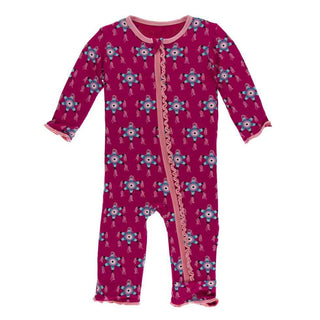 KicKee Pants Print Muffin Ruffle Coverall with Zipper - Rhododendron Pinata