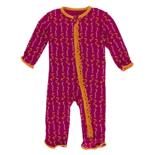 KicKee Pants Print Muffin Ruffle Coverall with Zipper - Rhododendron Worms