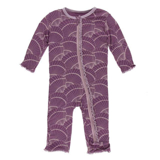 KicKee Pants Print Muffin Ruffle Coverall with Zipper - Shell Fossils