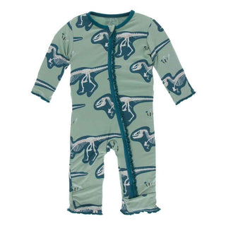 KicKee Pants Print Muffin Ruffle Coverall with Zipper - Shore T-Rex Dig
