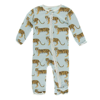 KicKee Pants Print Muffin Ruffle Coverall with Zipper - Spring Sky Tiger