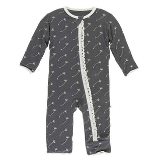 Print Bamboo Muffin Ruffle Coverall with Zipper - Stone Dandelion Seeds Baby & Toddler Sleepwear