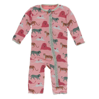 KicKee Pants Print Muffin Ruffle Coverall with Zipper - Strawberry Big Cats