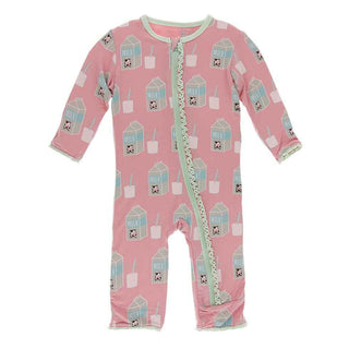 KicKee Pants Print Muffin Ruffle Coverall with Zipper - Strawberry Milk