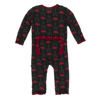 KicKee Pants Print Muffin Ruffle Coverall with Zipper - Umbrellas and Rain Clouds