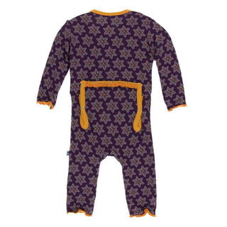 KicKee Pants Print Muffin Ruffle Coverall with Zipper - Wine Grapes Saffron