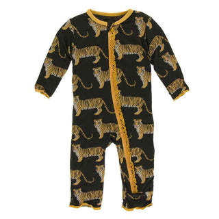 Print Muffin Ruffle Coverall with Zipper - Zebra Tiger Baby & Toddler Sleepwear KicKee Pants Size: 3-6 Months