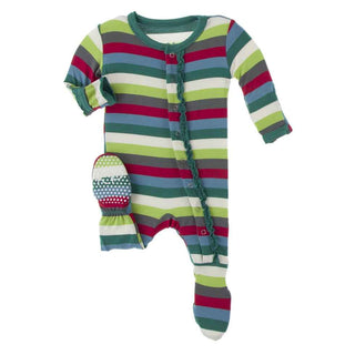KicKee Pants Print Muffin Ruffle Footie with Snaps - 2020 Multi Stripe