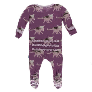 KicKee Pants Print Muffin Ruffle Footie with Snaps - Amethyst Kosmoceratops