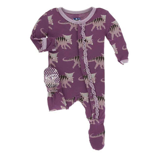 KicKee Pants Print Muffin Ruffle Footie with Snaps - Amethyst Kosmoceratops