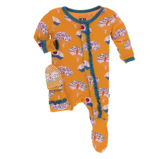 KicKee Pants Print Muffin Ruffle Footie with Snaps - Apricot Fans