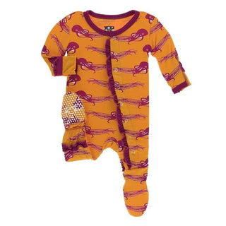 KicKee Pants Print Muffin Ruffle Footie with Snaps - Apricot Octopus