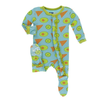 KicKee Pants Print Muffin Ruffle Footie with Snaps - Avocado, Chips and Lime