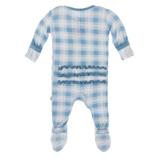 KicKee Pants Print Muffin Ruffle Footie with Snaps - Blue Moon 2020 Holiday Plaid