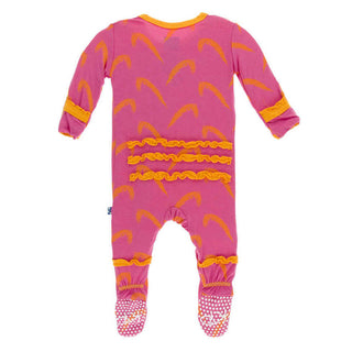 KicKee Pants Print Muffin Ruffle Footie with Snaps - Carnival Feathers